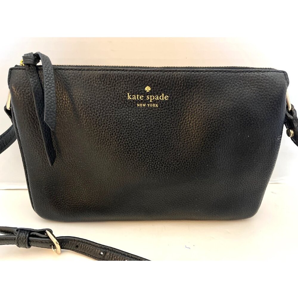 Kate Spade New York Triple Gusset Black Pebbled Leather Crossbody
